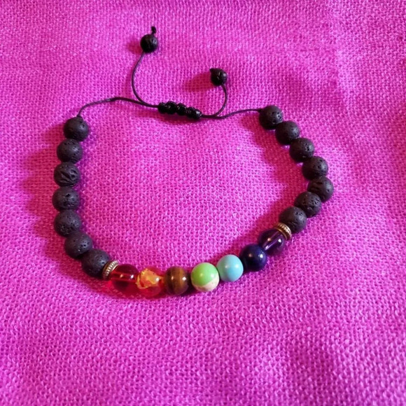 0241. Lavastone & Gemstone Chakra Healing, Adjustable Bracelet - Men or Women… - Picture 2 of 4